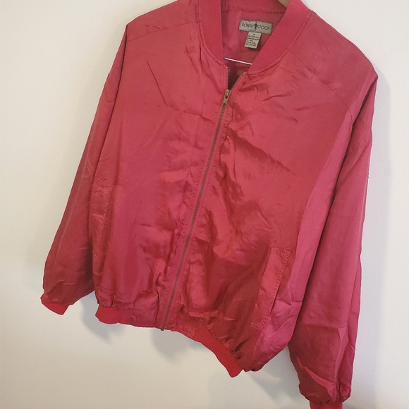 Robert Stock 100% silk lightweight burgundy bomber jacket Size Medium - Picture 2 of 8